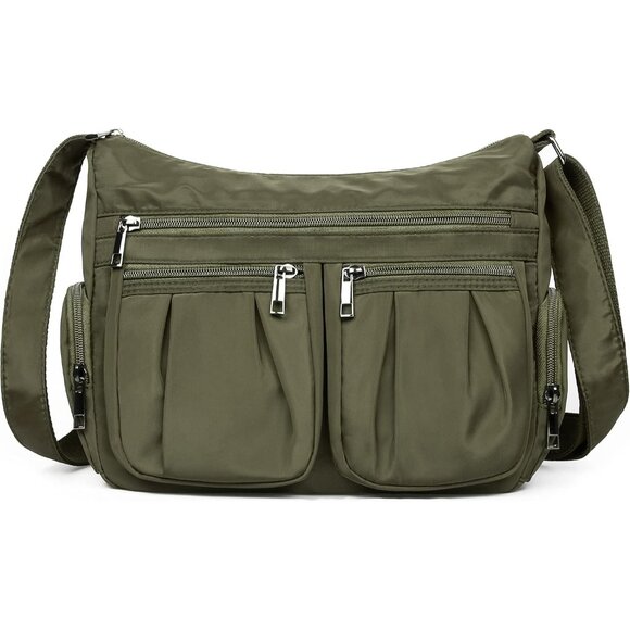 Women Army Green Nylon Water Resistant Anti Theft Travel Crossbody Shoulder Bag - Picture 7 of 7